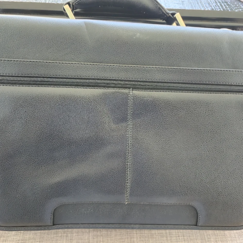 Classic Black Leather Briefcase with Silver Hardware